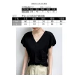 【UniStyle】V領短袖T恤 韓版簡約花苞袖設計感薄款上衣 女 UV2539(黑)
