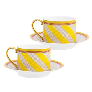 【PIP STUDIO】Chique Stripes 咖啡杯組220ml-黃(咖啡杯+碟子/2入組)