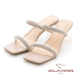 【CUMAR】粗鑽條兩條式高跟涼鞋(粉紅色)