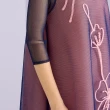 【YUTZUYA 優姿雅】花繪織帶香檳紫透膚壓褶寬版洋裝(七分袖/連身裙/珍珠點綴/高彈力/傘襬)