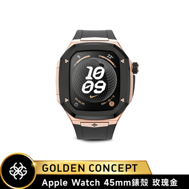 Golden Concept Apple Watch 45mm 保護殼 SPIII45 玫瑰金錶殼/黑橡膠錶帶(蝴蝶扣運動版)