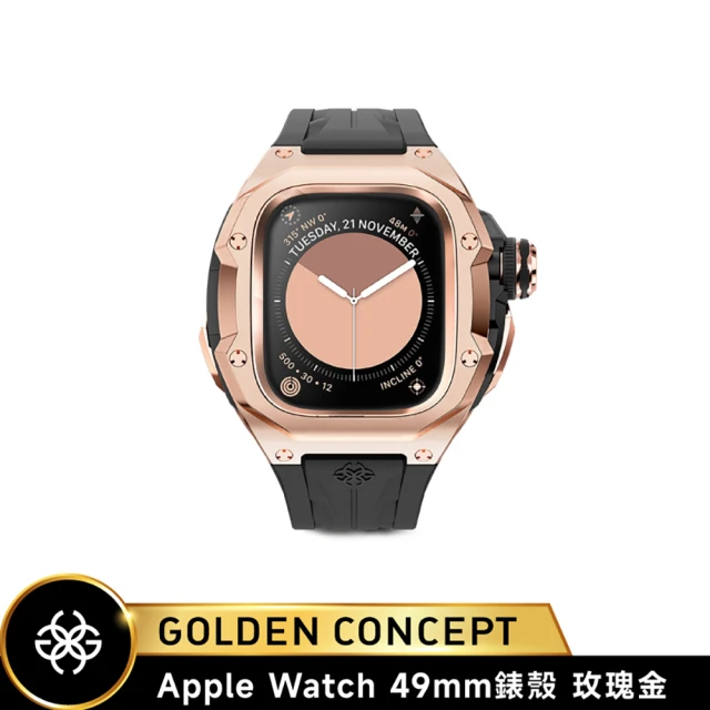 Golden Concept Apple Watch 49mm 保護殼 RSTIII49 玫瑰金錶殼/黑橡膠錶帶(18K玫瑰金 PVD鍍層)