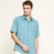 【oillio 歐洲貴族】男裝 短袖口袋襯衫 萊卡彈力 透氣吸濕排汗 條紋襯衫(藍色 法國品牌)