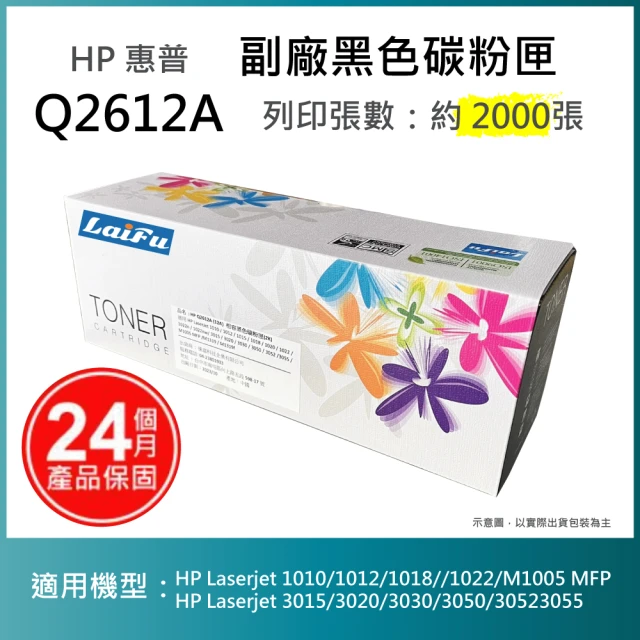 【LAIFU】HP Q2612A 12A 相容黑色碳粉匣 2K(適用機型： HP LaserJet 1010 / 1012)