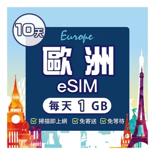 【環亞電訊】eSIM歐洲10天（每天1GB）降速吃到飽(eSIM 24H自動發貨 免等待免換卡 歐洲 土耳其 英國 瑞士)