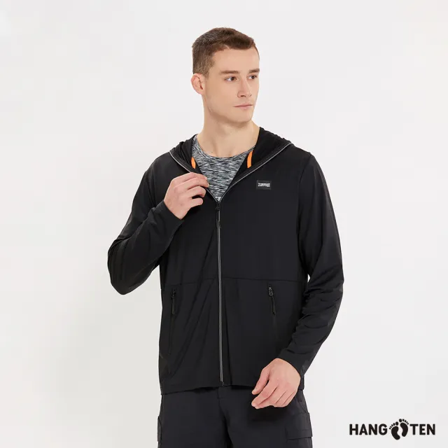 【Hang Ten】男裝-恆溫多功能-涼感高彈防曬安全反光冰沙外套(黑)