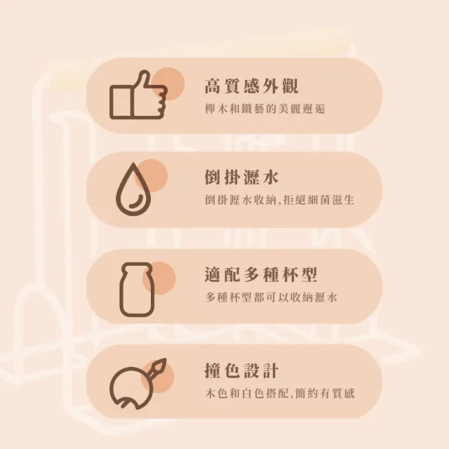 【餐廚收納】日式簡約原木質收納瀝水六位杯架(置杯架 馬克杯架 杯子收納架 玻璃杯 置物架 廚房收納)