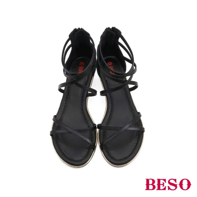 【A.S.O 阿瘦集團】BESO韓系精緻壓紋交叉羅馬涼鞋(黑)