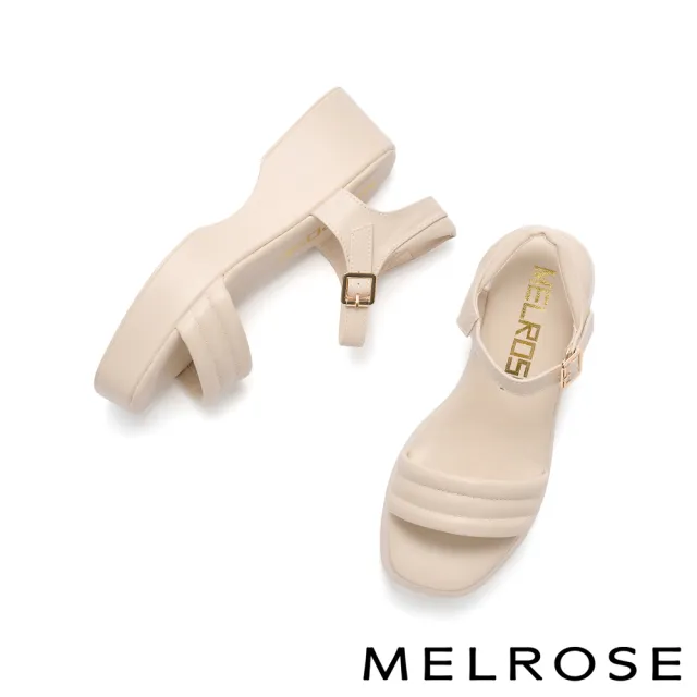 【MELROSE】美樂斯 純真日常純色一字寬帶厚底涼鞋(米白)