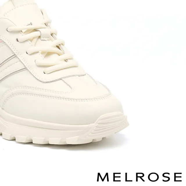 【MELROSE】美樂斯 簡約日常異材質拼接綁帶厚底休閒鞋(粉)