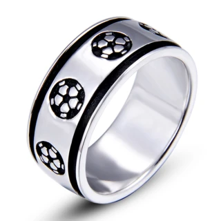 【925 STARS】純銀925個性足球圖樣寬版造型戒指(純銀925戒指 足球戒指 寬版戒指)