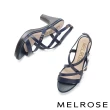 【MELROSE】美樂斯 安定感 質感交叉條帶造型牛皮美型高跟涼鞋(藍)