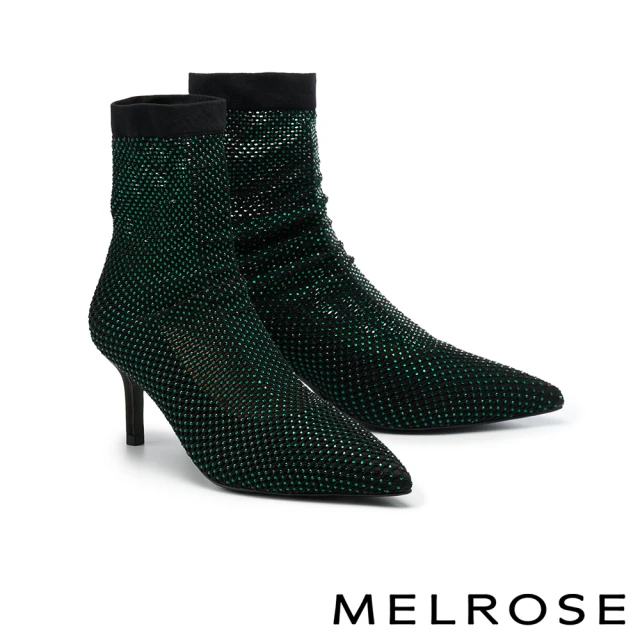 MELROSE 美樂斯 華麗時髦晶鑽萊卡網布尖頭高跟鞋(綠)