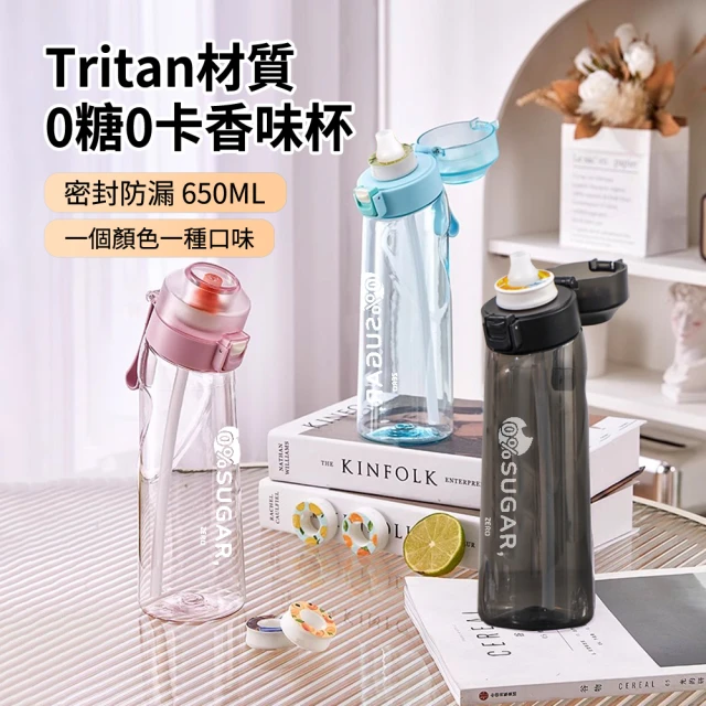 ANTIAN 買一送一 Tritan材質0糖0卡口味水壺 戶外運動便攜吸管玩味瓶 水瓶 650ml 附一種口味