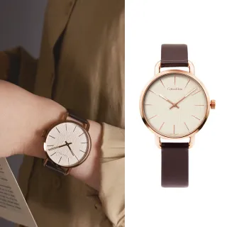 【Calvin Klein 凱文克萊】EVEN系列 木質米白面 玫瑰金殼 深咖啡色錶帶 CK錶-42mm  情人節(K7B216G6)