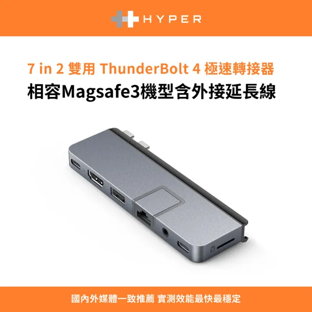 【HyperDrive】7-in-2 USB-C Hub（Magsafe）-太空灰(適用M1/M2/M3)