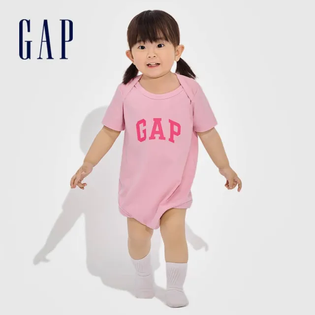 【GAP】嬰兒裝 Logo純棉圓領短袖包屁衣-多色可選(891712)