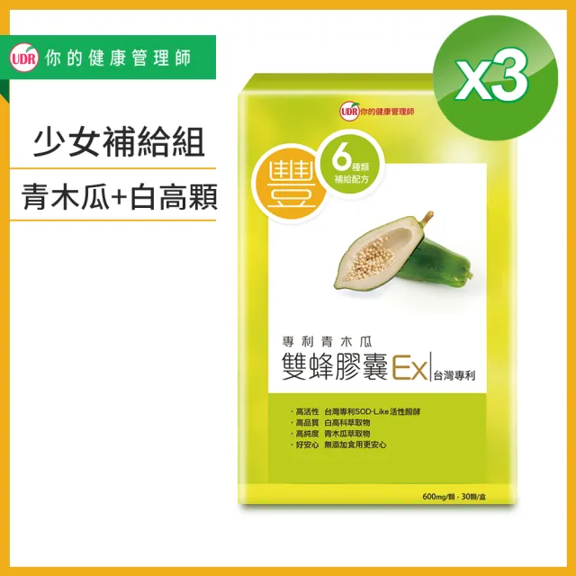 【UDR】專利青木瓜雙蜂膠囊EX 3入組#少女成長期#產後時期#45歲以上(30顆/盒)