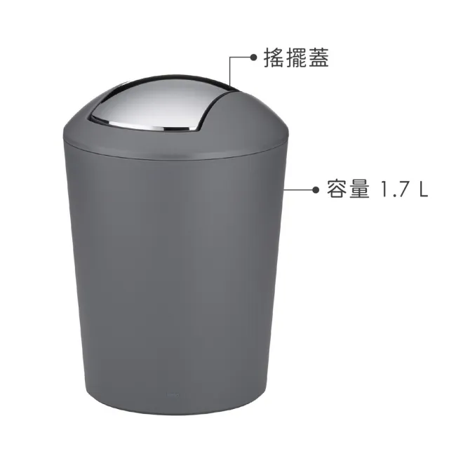 【KELA】德國 Marta搖擺蓋垃圾桶 墨灰1.7L / 回收桶 廚餘桶