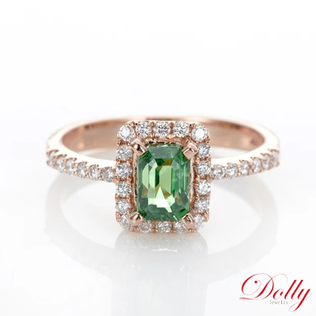 【DOLLY】1克拉 無燒艷彩沙佛萊18K玫瑰金鑽石戒指