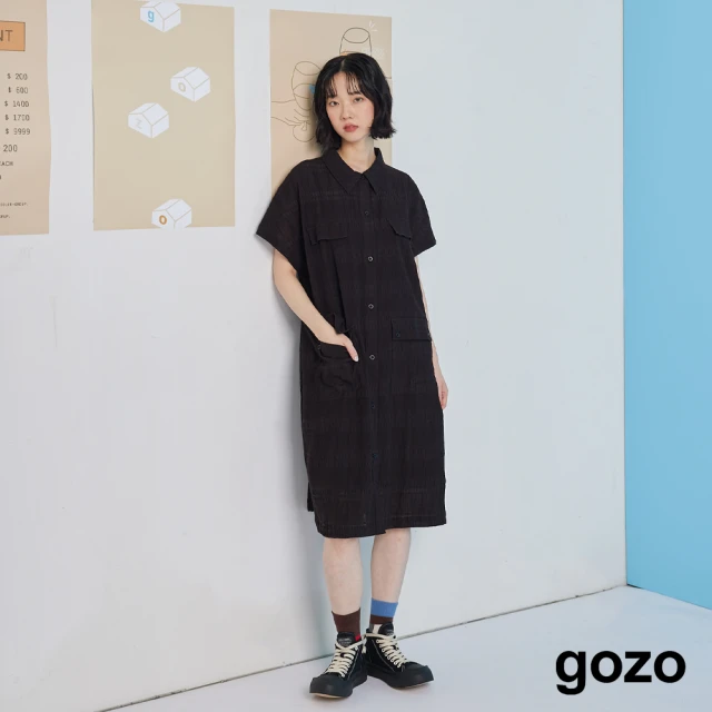 【gozo】肌理紋兩件式開襟背心洋裝(兩色)