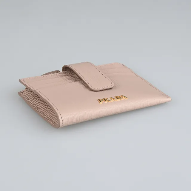 【PRADA 普拉達】PRADA Vitello Move金字LOGO牛皮3卡拉鍊按釦式卡夾零錢包(藕粉)