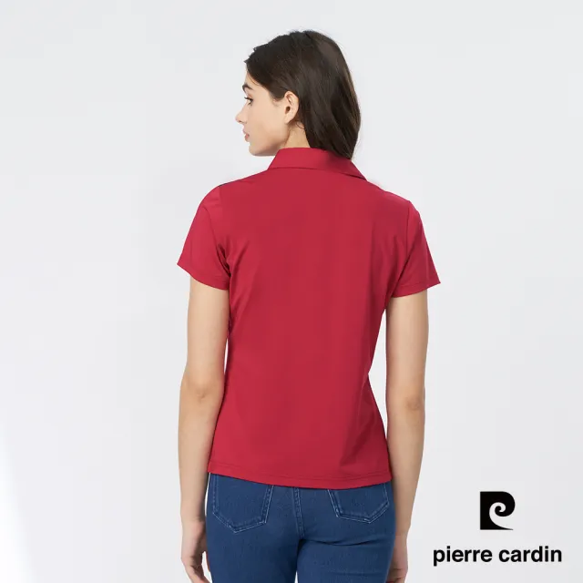 【pierre cardin 皮爾卡登】女款 吸濕排汗撞色短袖polo衫-紅藍色(4247202-78)