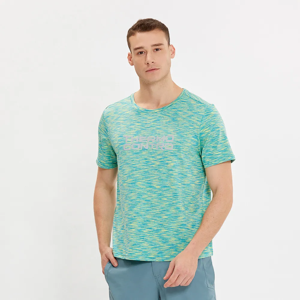 【Hang Ten】男裝-恆溫多功能-涼感彈性緞染印花短袖T恤(淺綠花紗)