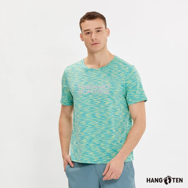 【Hang Ten】男裝-恆溫多功能-涼感彈性緞染印花短袖T恤(淺綠花紗)