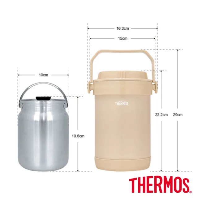 【THERMOS膳魔師】奶茶褐不鏽鋼真空燜燒提鍋1500ml+不鏽鋼隔溫碗1000ml(RPF-20-LMT+A-NBOWL)