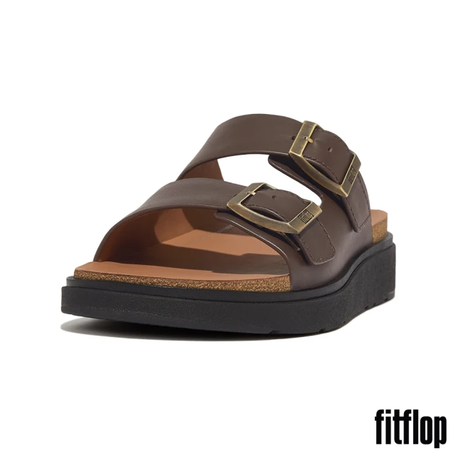 FitFlop GEN-FF 金屬扣環調整式雙帶皮革涼鞋-男(巧克力棕)