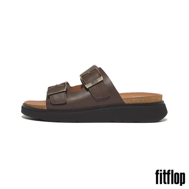 【FitFlop】GEN-FF 金屬扣環調整式雙帶皮革涼鞋-男(巧克力棕)