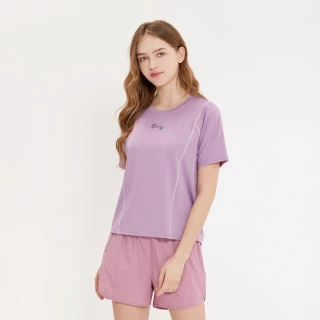 【Hang Ten】女裝-恆溫多功能-涼感彈性剪接線拚色短袖機能T恤(粉紫)