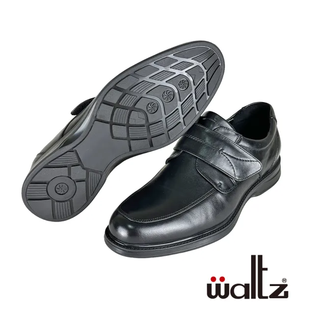 【Waltz】寬楦 空氣鞋 魔鬼氈舒適皮鞋 真皮紳士鞋 休閒鞋(4W-614049-02 華爾滋皮鞋)
