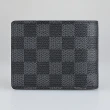 【Louis Vuitton 路易威登】LV N60434 Multipel棋盤格LOGO印花塗層帆布5卡對折短夾(黑)