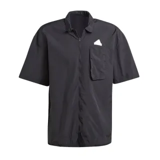 【adidas 愛迪達】M CE Q2 Shirt 男 短袖 襯衫 運動 休閒 寬鬆 防潑水 拉鍊 黑(IR5188)