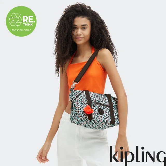 【KIPLING官方旗艦館】黑綠抽象印花手提側背包-ART MINI