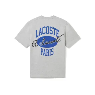 【LACOSTE】男裝-棒球風印花棉質短袖T恤(花灰色)