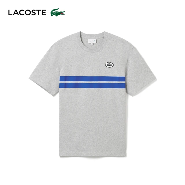 LACOSTE 男裝-棒球風印花棉質短袖T恤(花灰色)