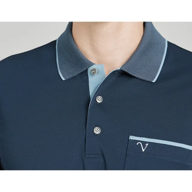 【Emilio Valentino 范倫鐵諾】男裝 吸濕速乾涼爽機能胸袋短袖POLO衫_藍(66-4V8130)