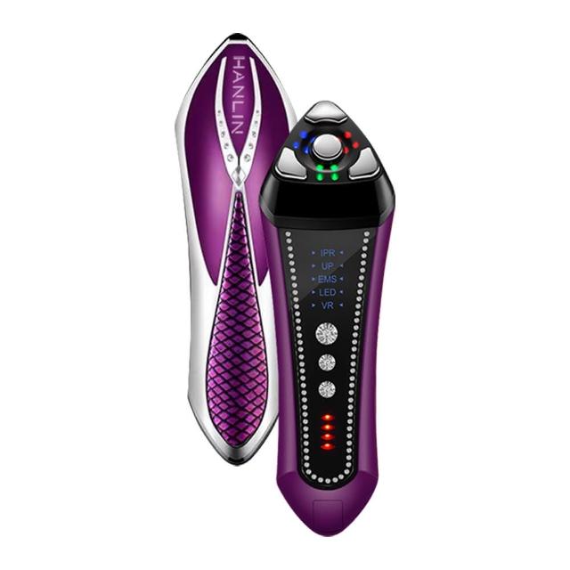  HANLIN FYV1 紫色系充電式臉部按摩器，專為臉部設計，尺寸約212mm x 61mm x 69mm，重量僅205g，輕巧便攜。中國製造，無國際電壓需求，配件詳見網頁，3個月保固。適合日常個人衛生保養，提升肌膚舒緩與美顏效果。 