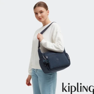 【KIPLING】『牛角包』碧海深藍多袋實用側背包-GABBIE