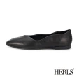 【HERLS】平底鞋-全真皮不規則曲線小方頭平底鞋(黑色)