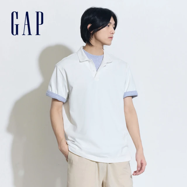 GAP 男裝 純棉小熊刺繡翻領短袖襯衫-藍色(890877)