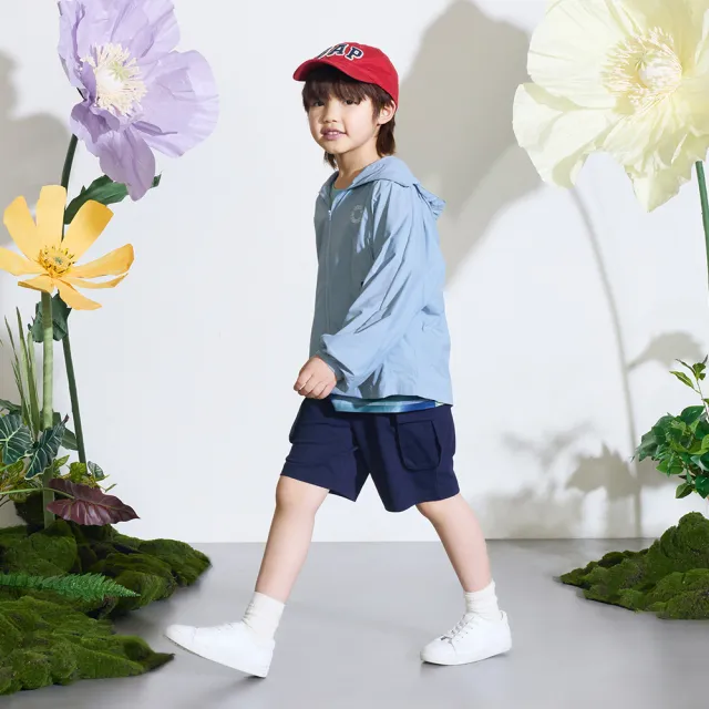 【GAP】男童裝 Logo防曬印花連帽外套-藍色(890512)