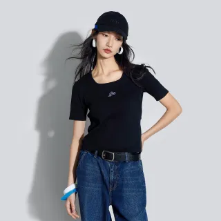 【GAP】女裝 Logo方領短袖T恤 短版上衣-黑色(890006)