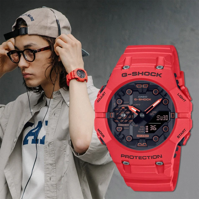 CASIO 卡西歐CASIO 卡西歐 G-SHOCK 火焰紅 藍牙碳纖維核心防護雙顯手錶(GA-B001-4A)
