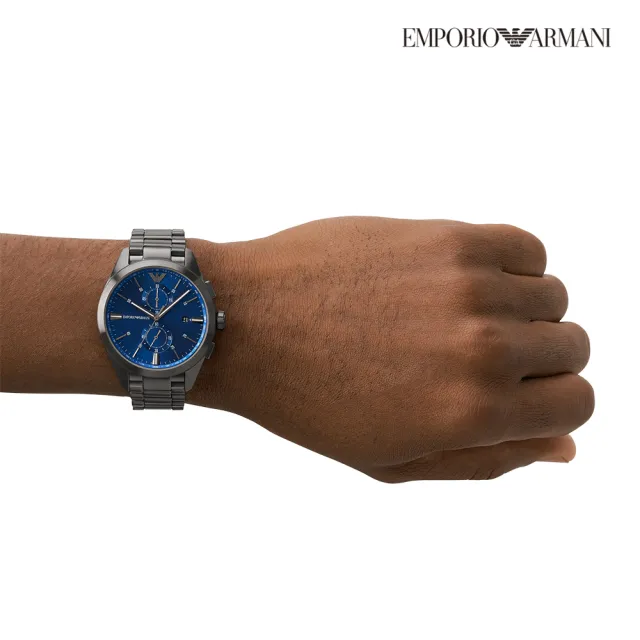 【EMPORIO ARMANI 官方直營】Claudio 時空旅人日曆計時手錶 灰色不鏽鋼鍊帶 43MM AR11481(雙11)