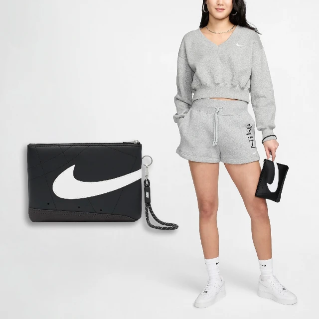 NIKE 耐吉 錢包 Icon Blazer Wristlet 黑 白 皮革 手腕包 隨身包 小包 大勾勾(N100994909-1OS)