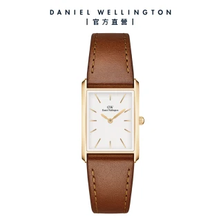 【Daniel Wellington】DW 手錶 Bound 32x22mm 摩登棕色皮革方錶-白錶盤(香檳金框)